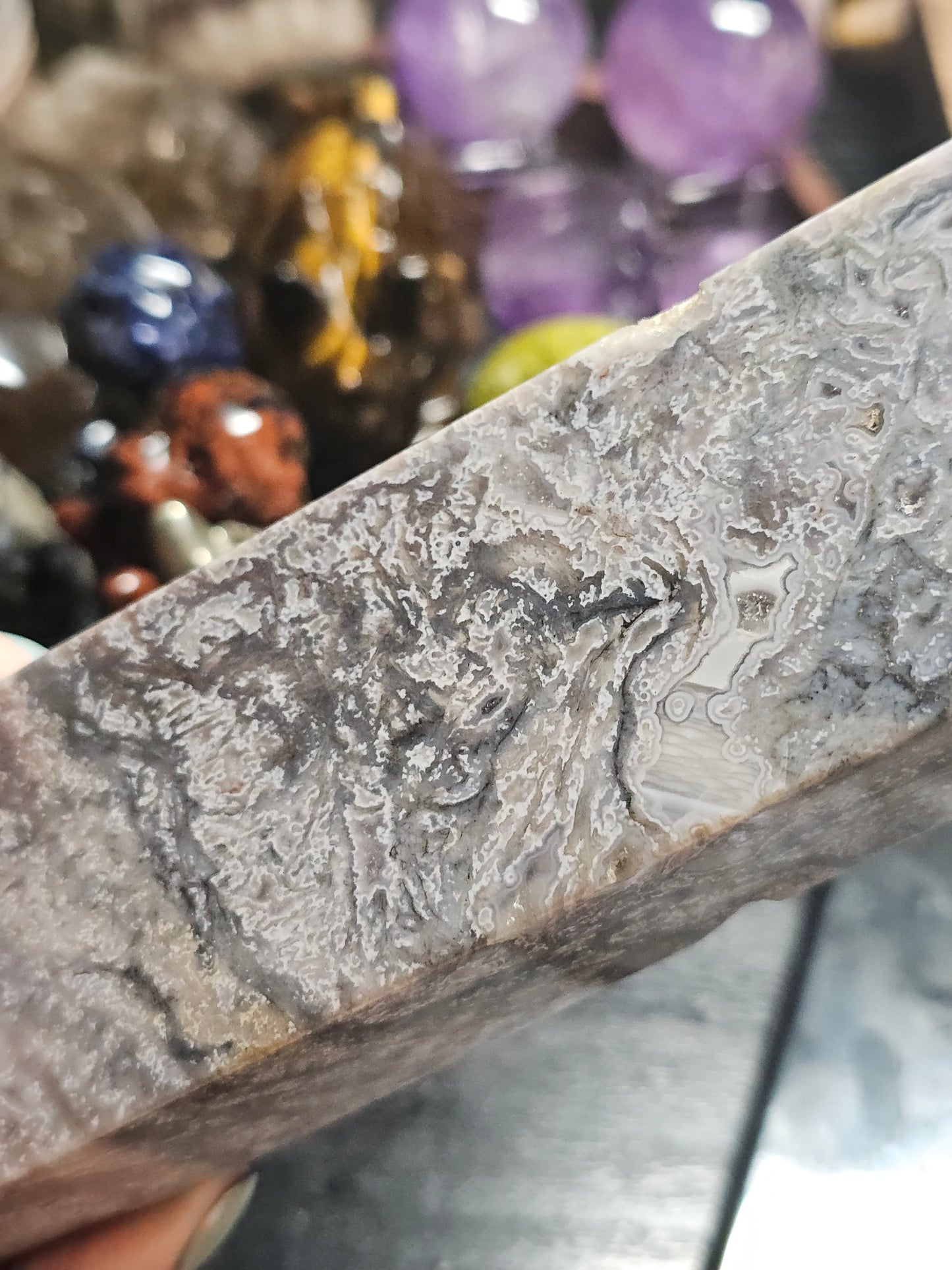 XL purple moss agate tower