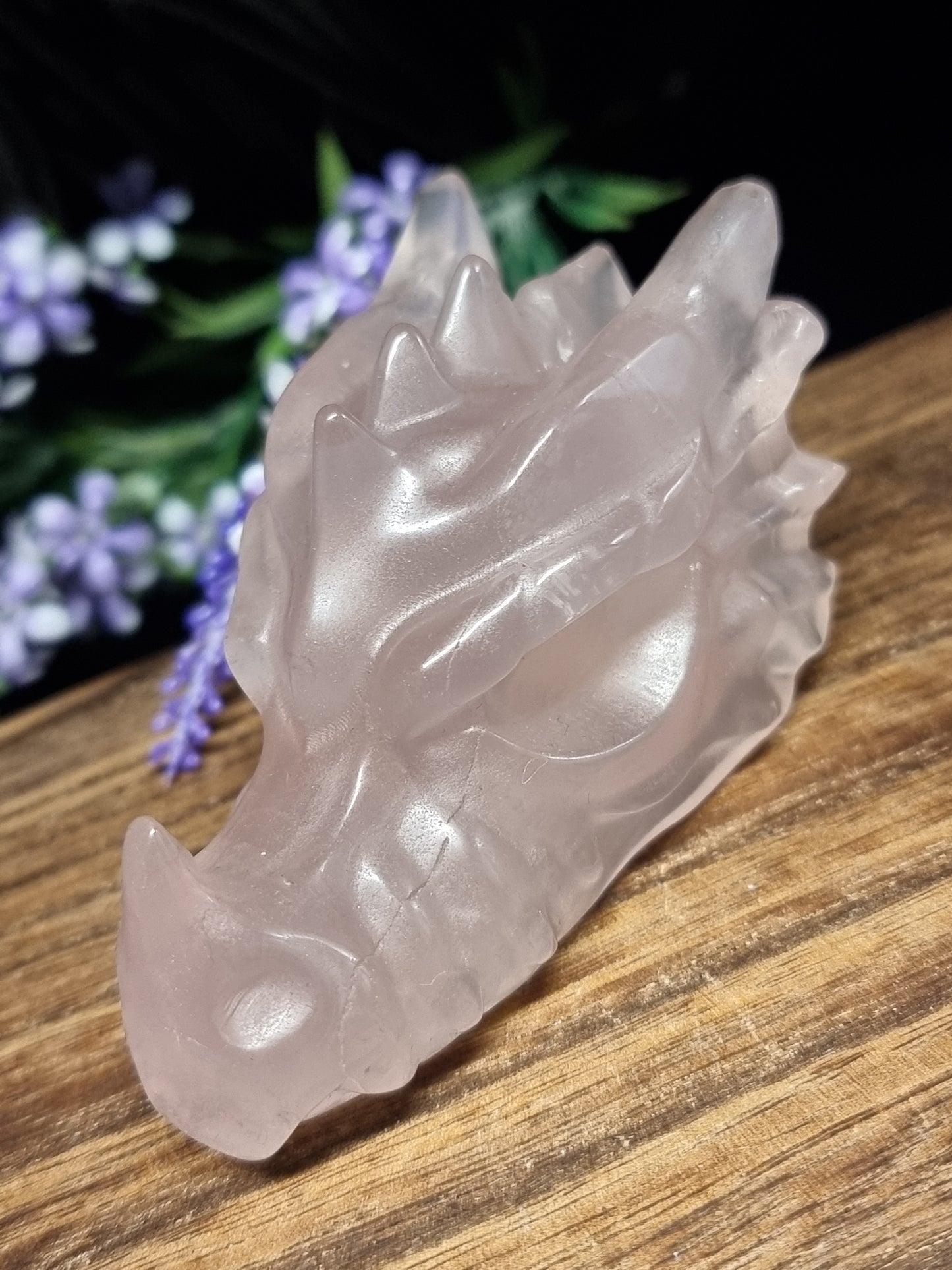 Rose quartz dragon head