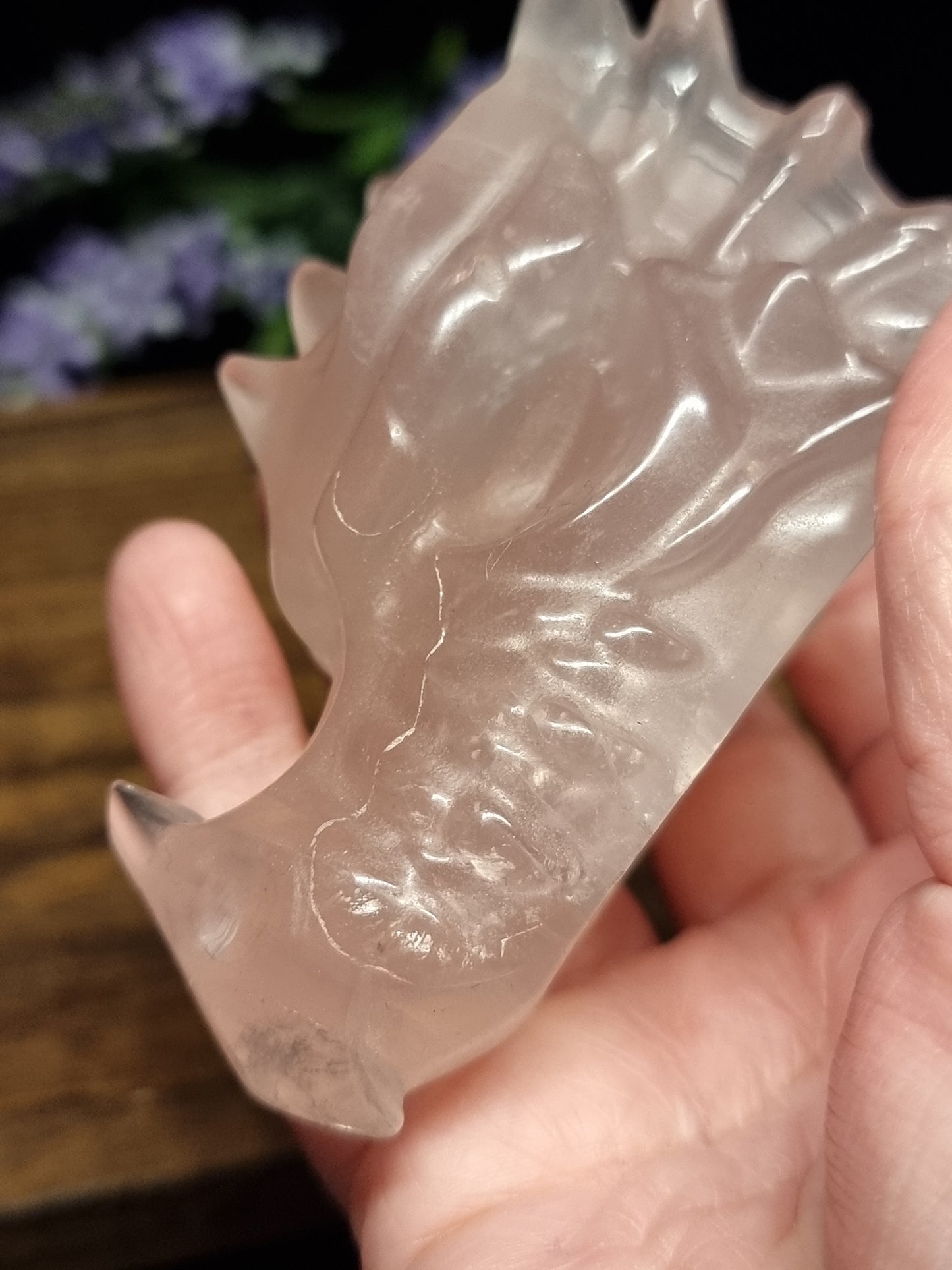 Rose quartz dragon head