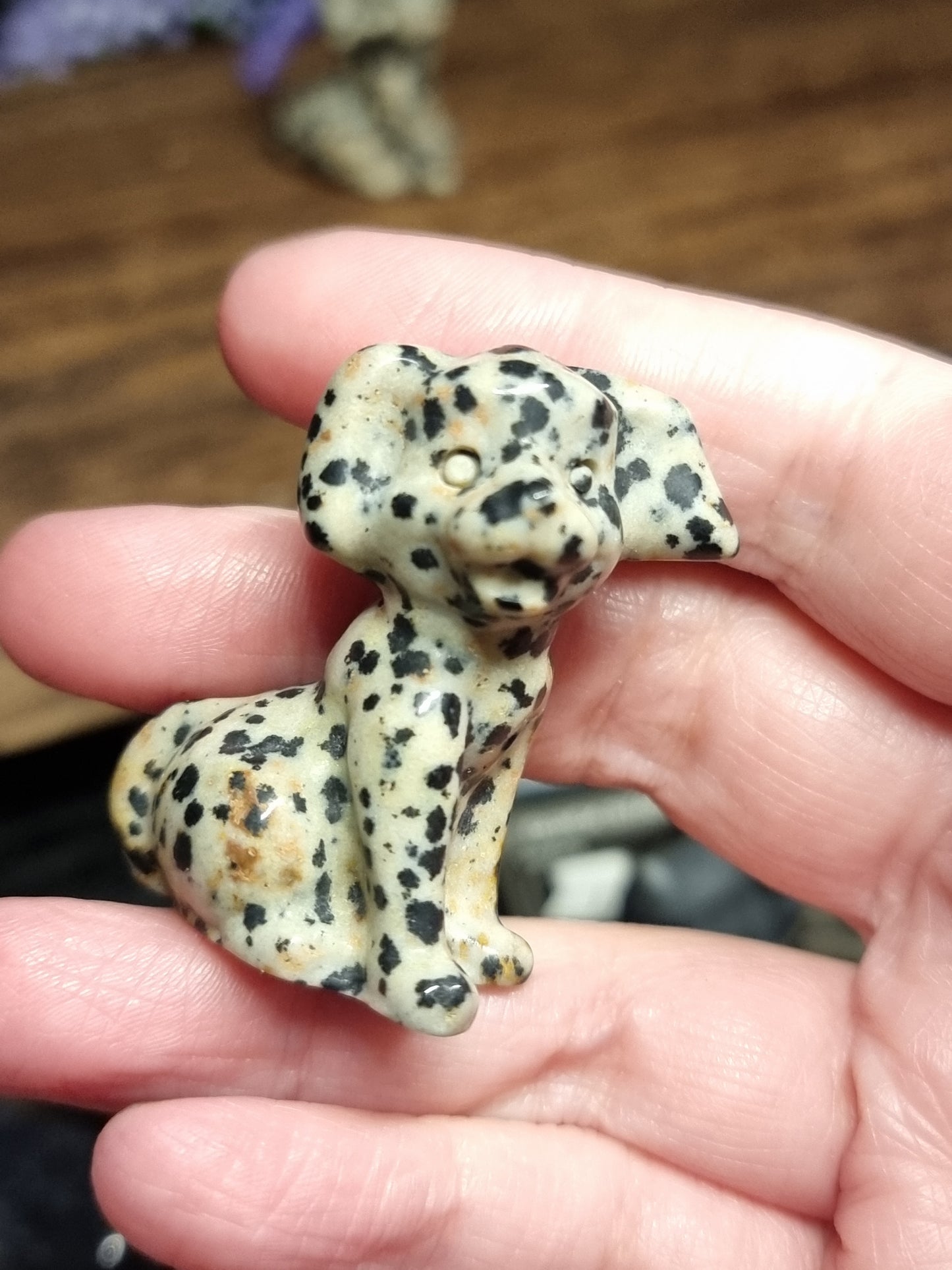 Dalmatian jasper dog carvings