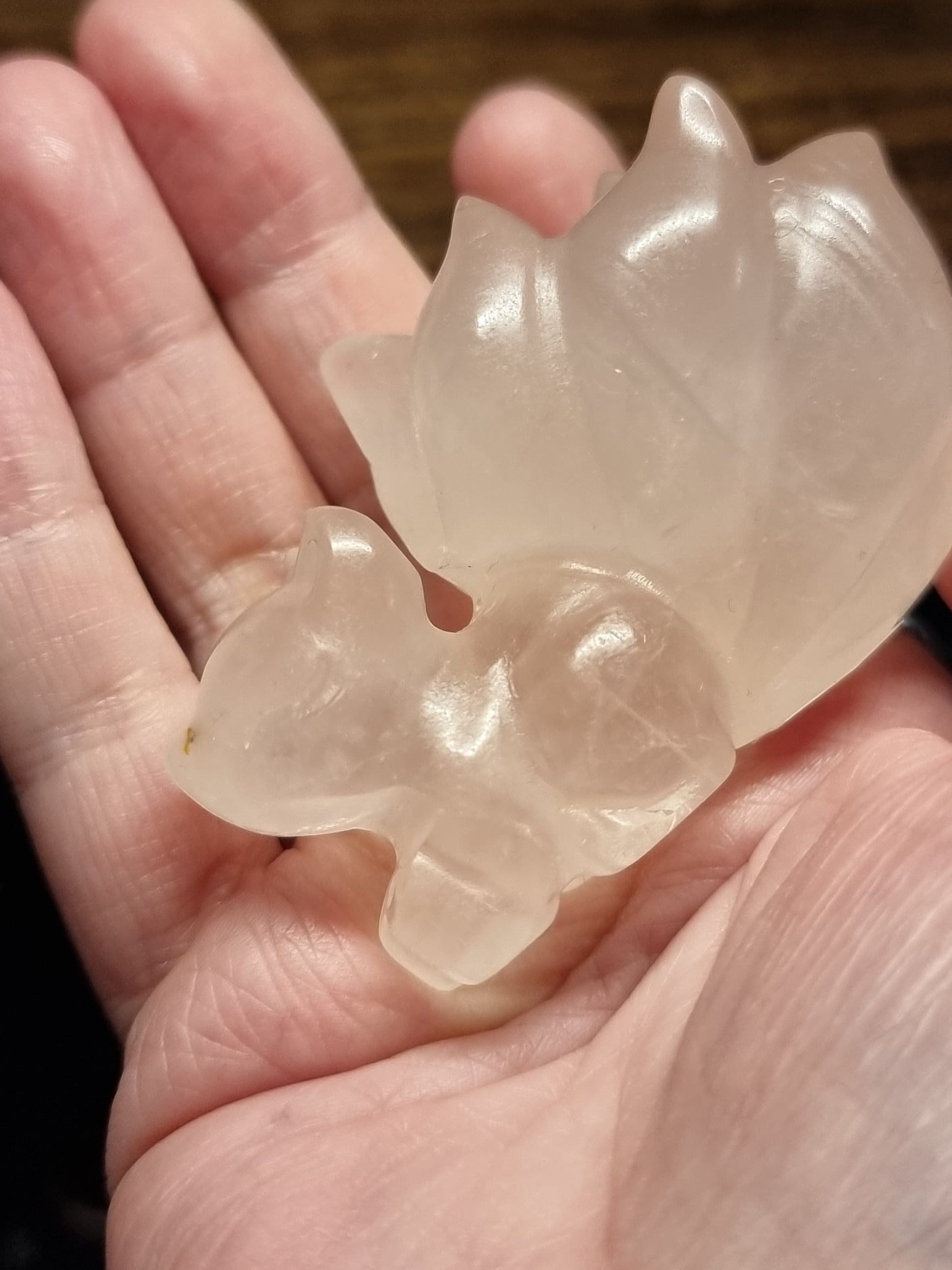 Rose quartz 9 tail fox carving