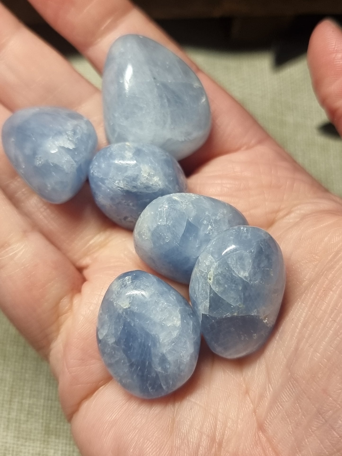 Blue calcite tumbles