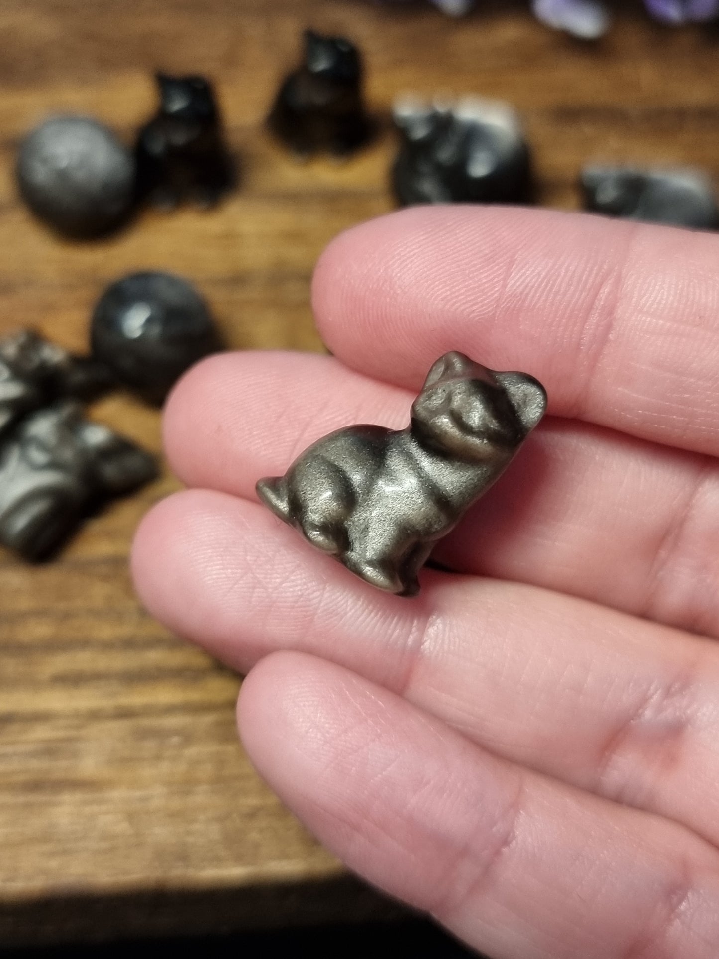 Mini silver obsidian carvings