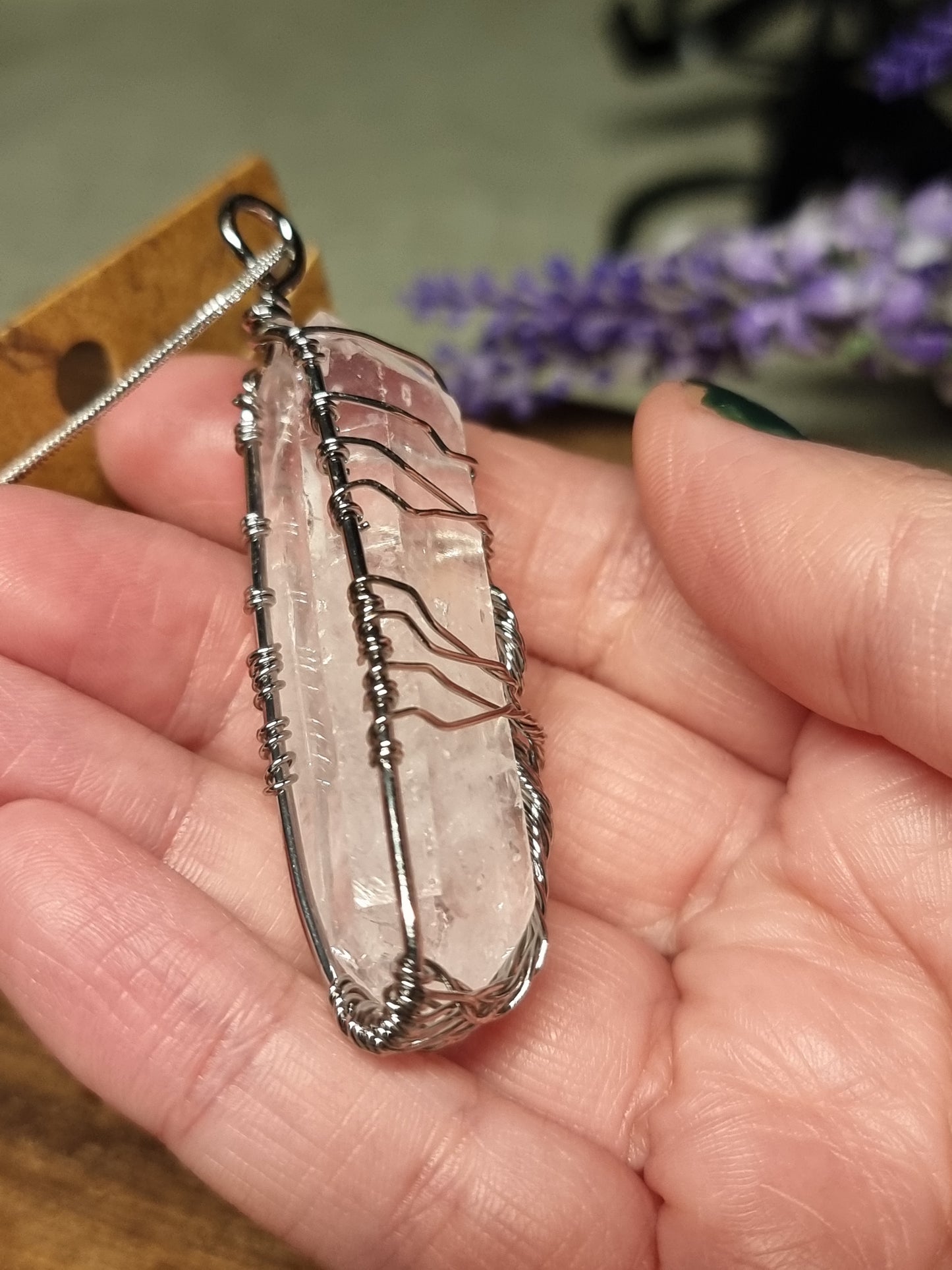 Large clear quartz wire wrapped necklace