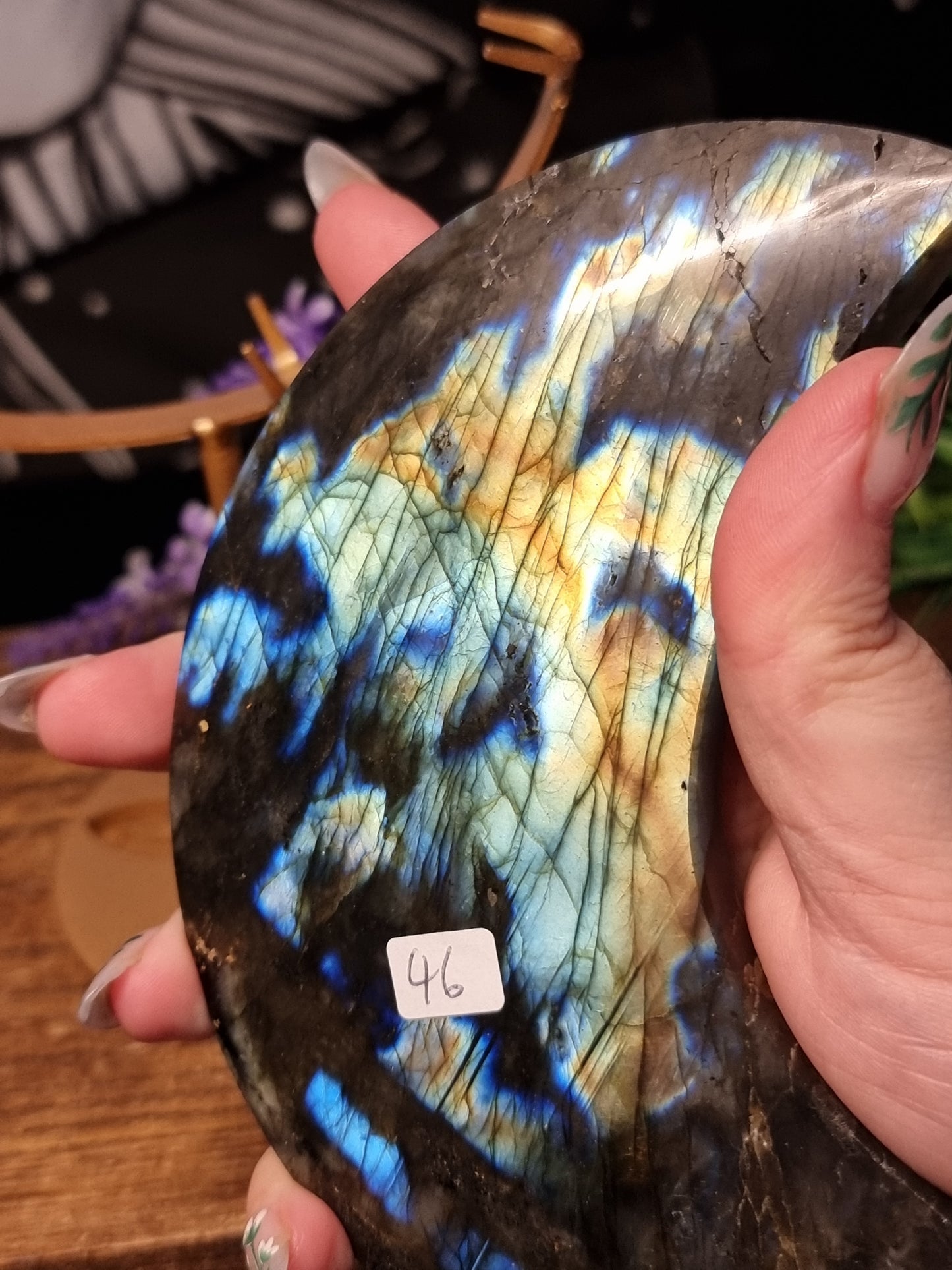 Labradorite moon on stand