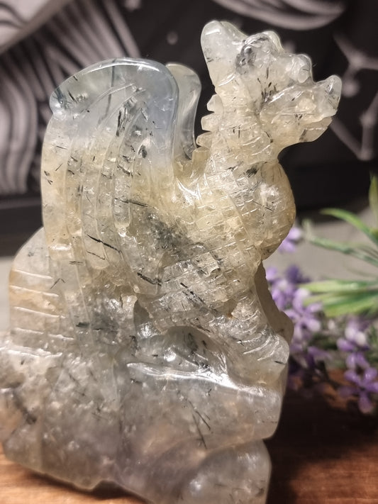 Hand carved prehnite dragon