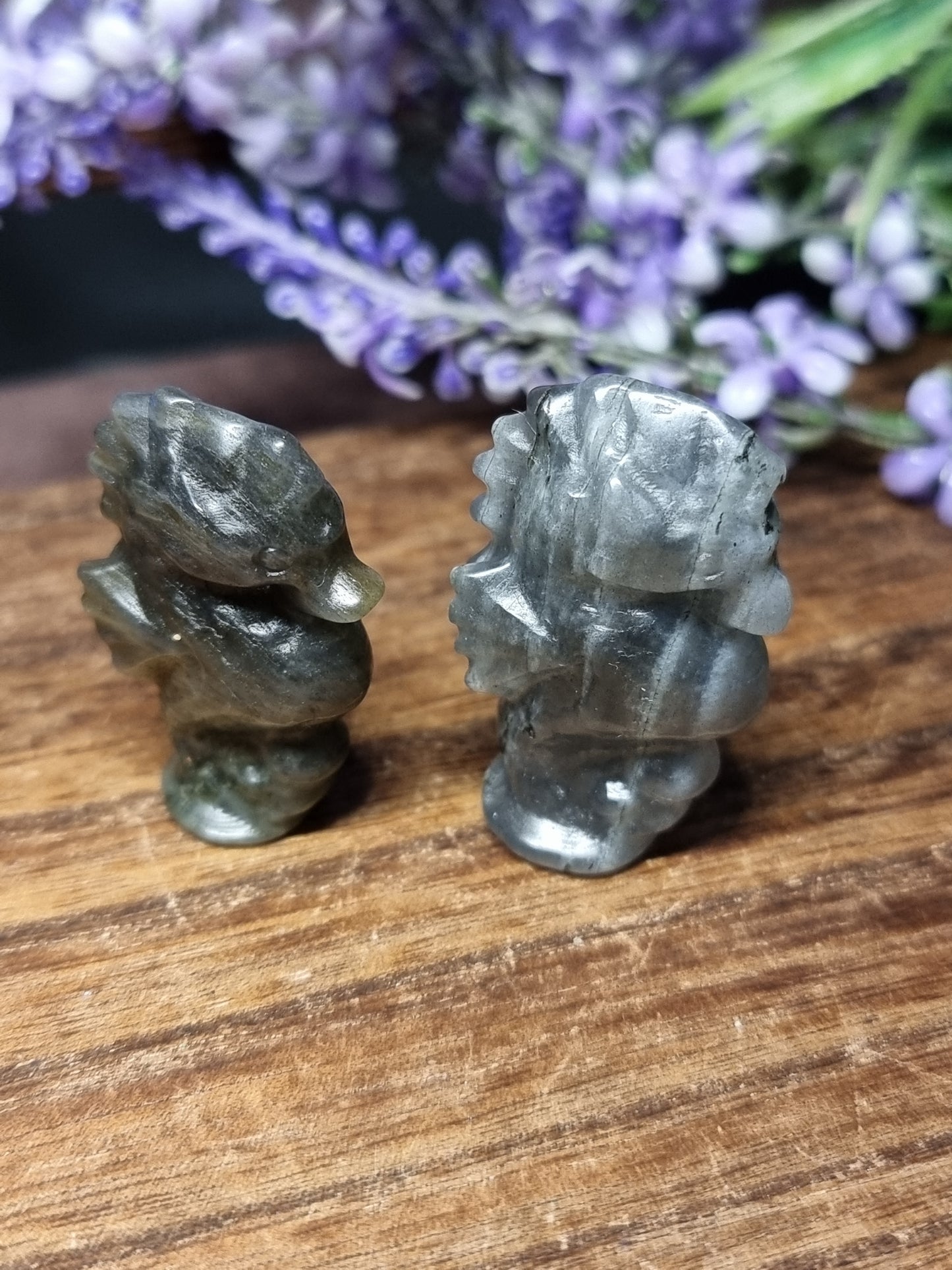 Labradorite seahorse carvings