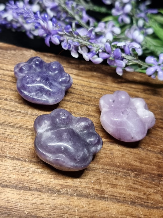 Lepidolite paw carvings