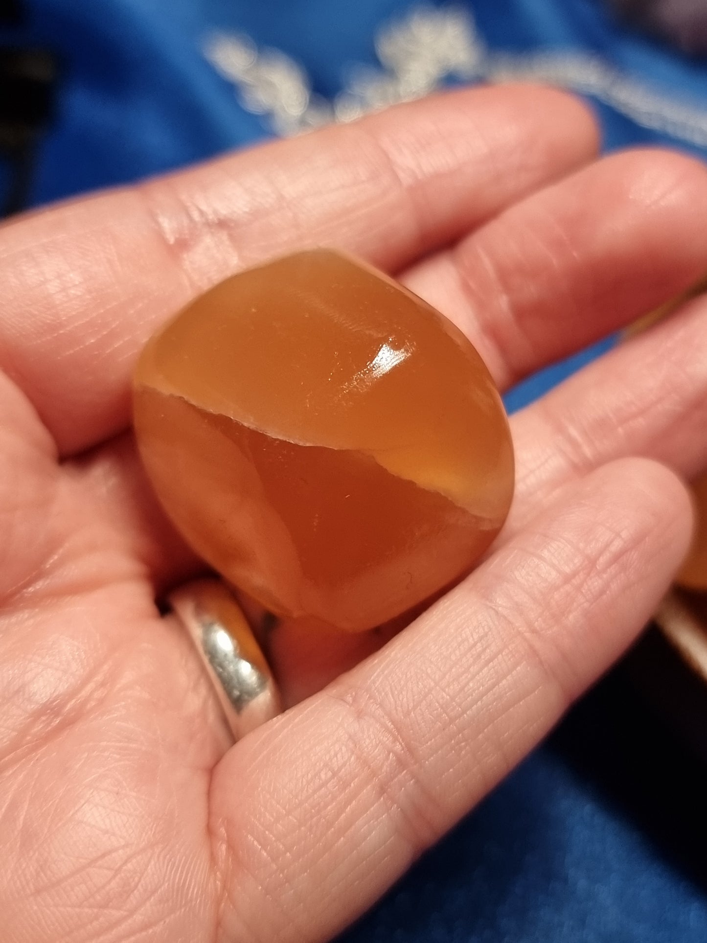 Honey calcite tumbles