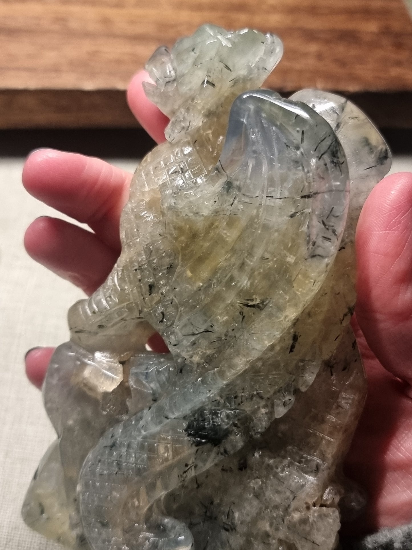 Hand carved prehnite dragon