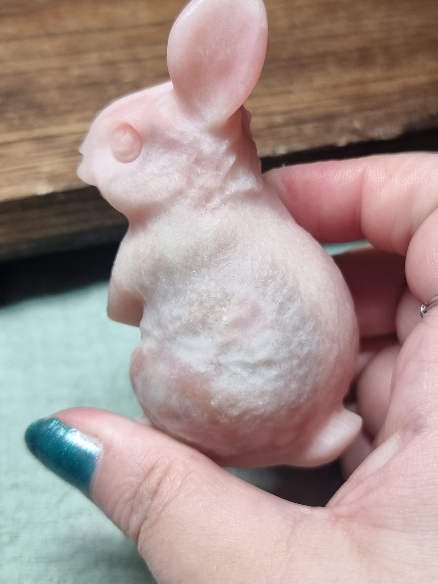 Pink opal rabbit carving