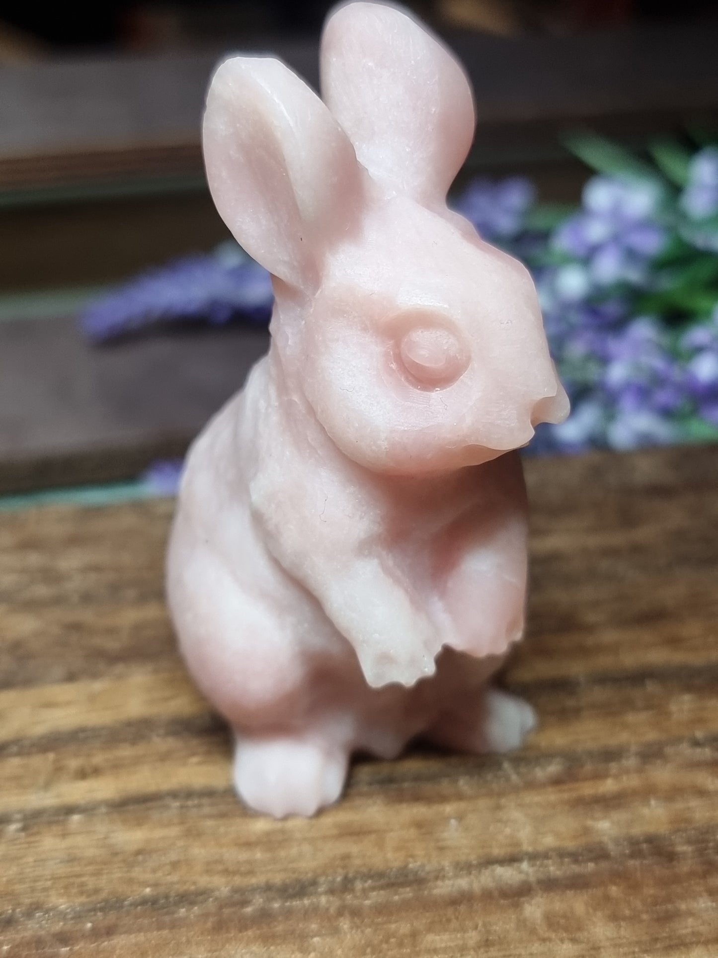 Pink opal rabbit carving