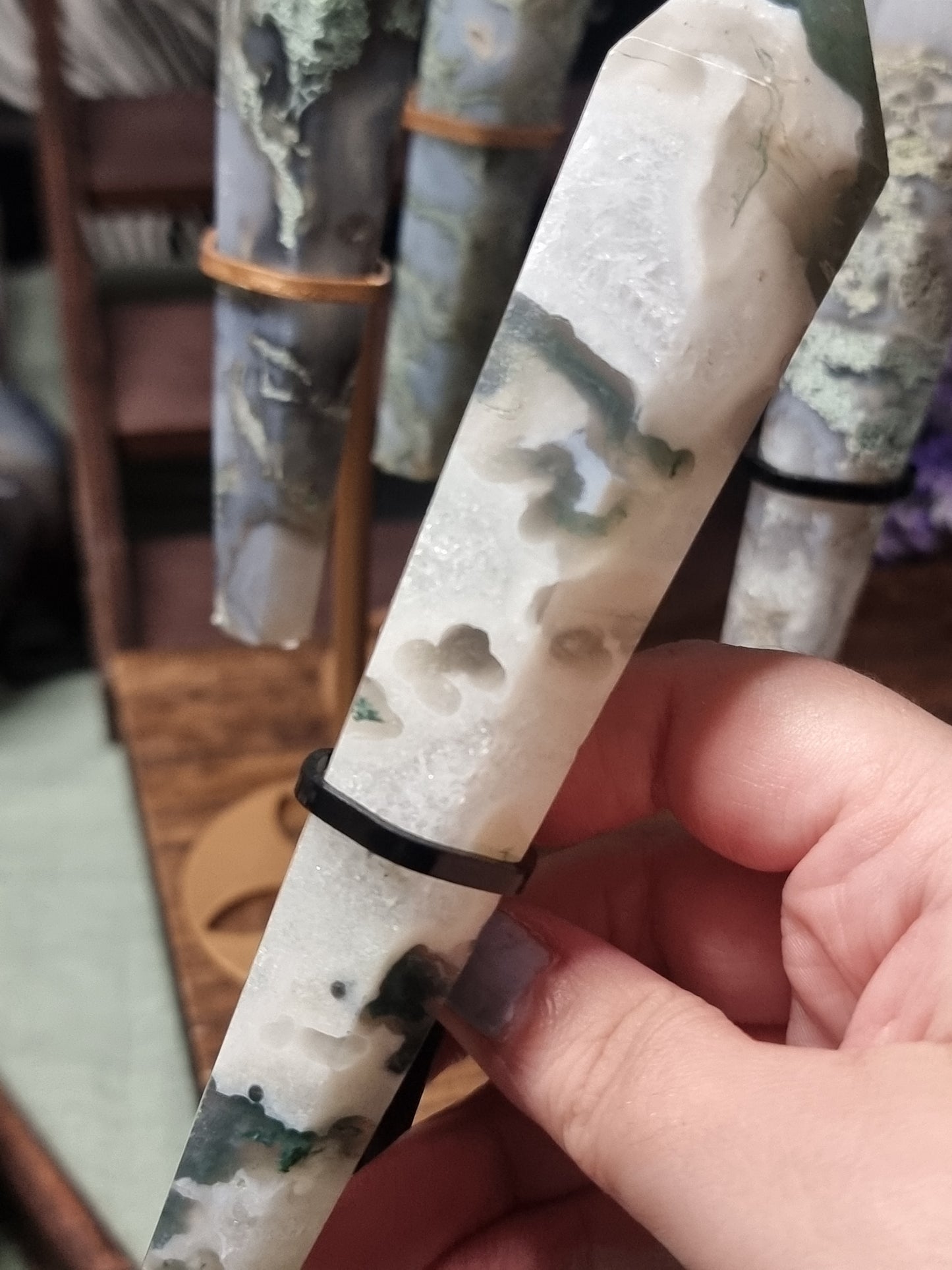 Moss agate wands