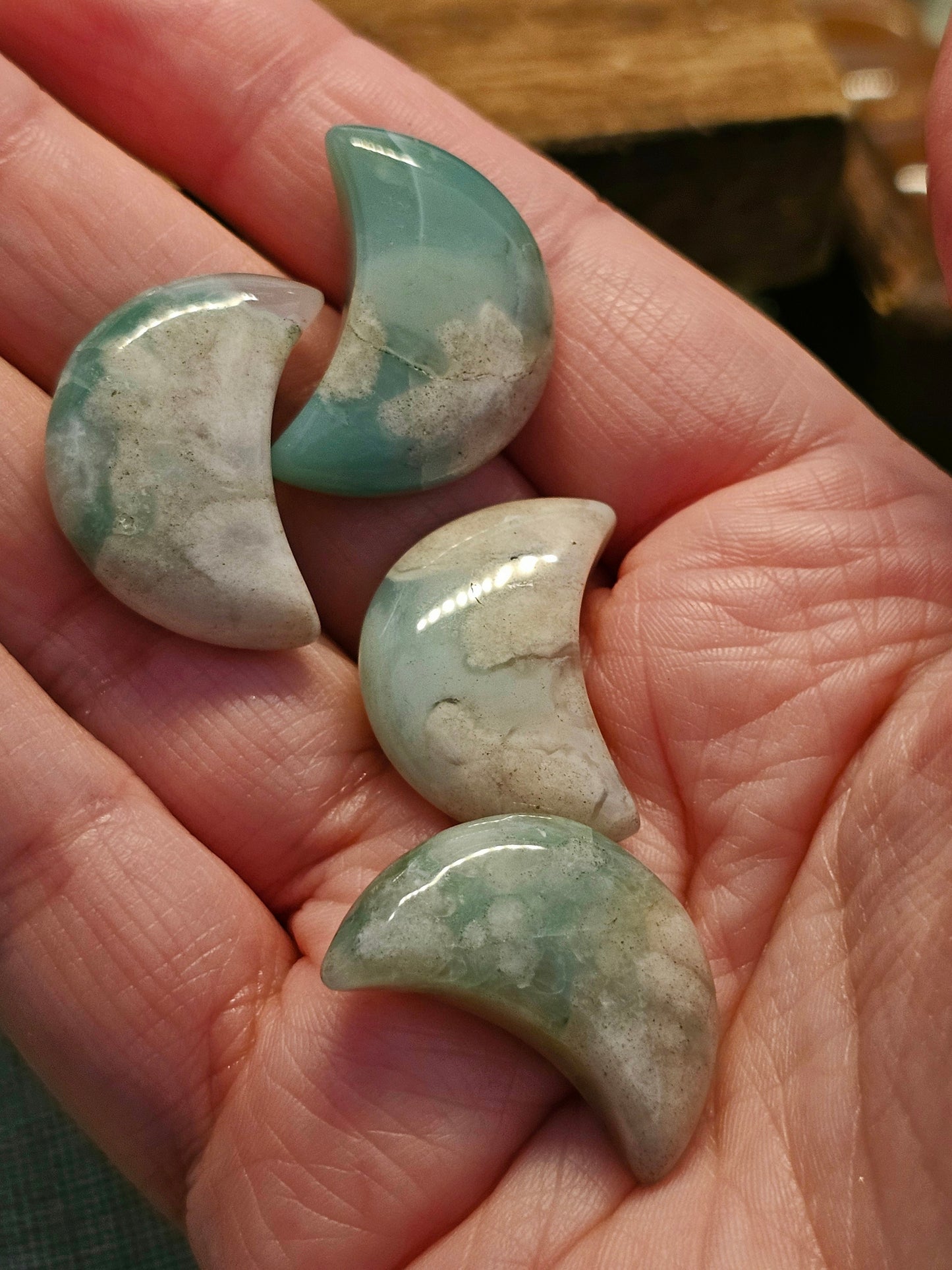 Mini Green flower agate moons