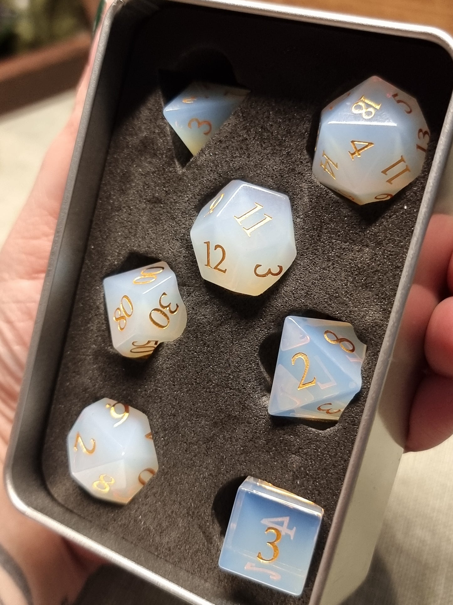 Opalite polyhedral dice set
