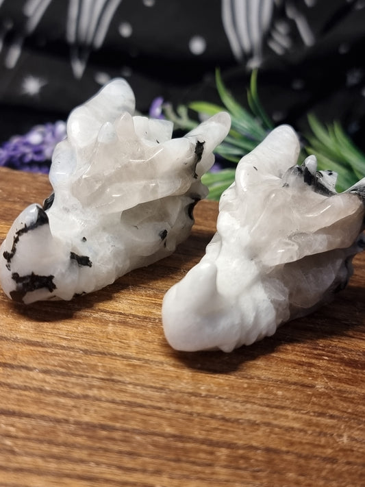 White labradorite dragon heads