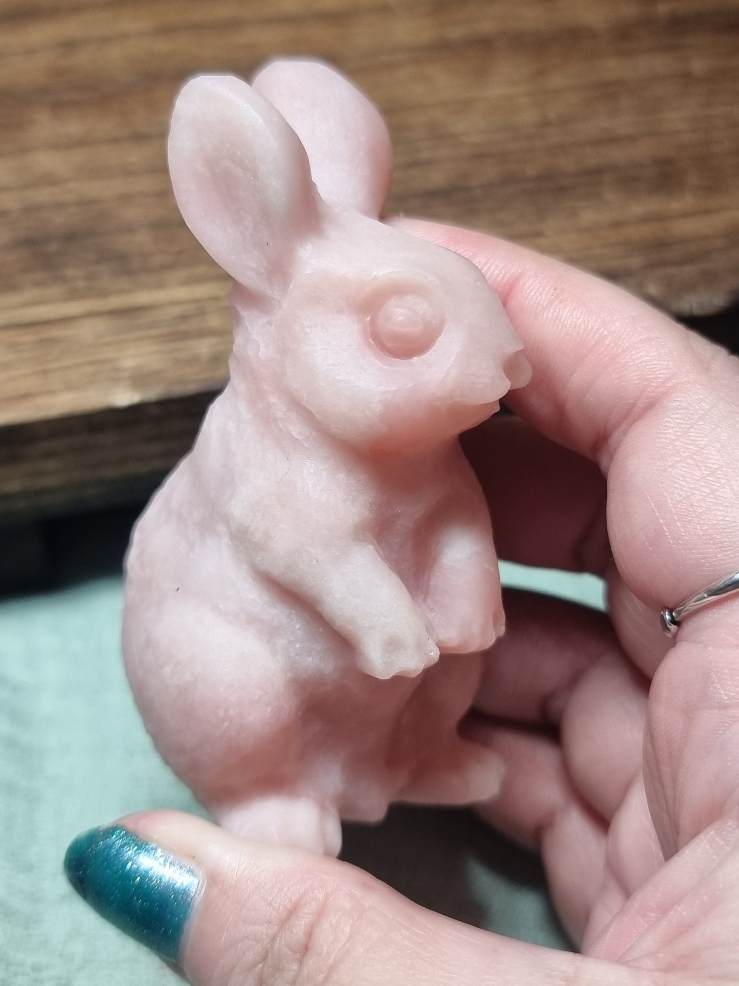Pink opal rabbit carving