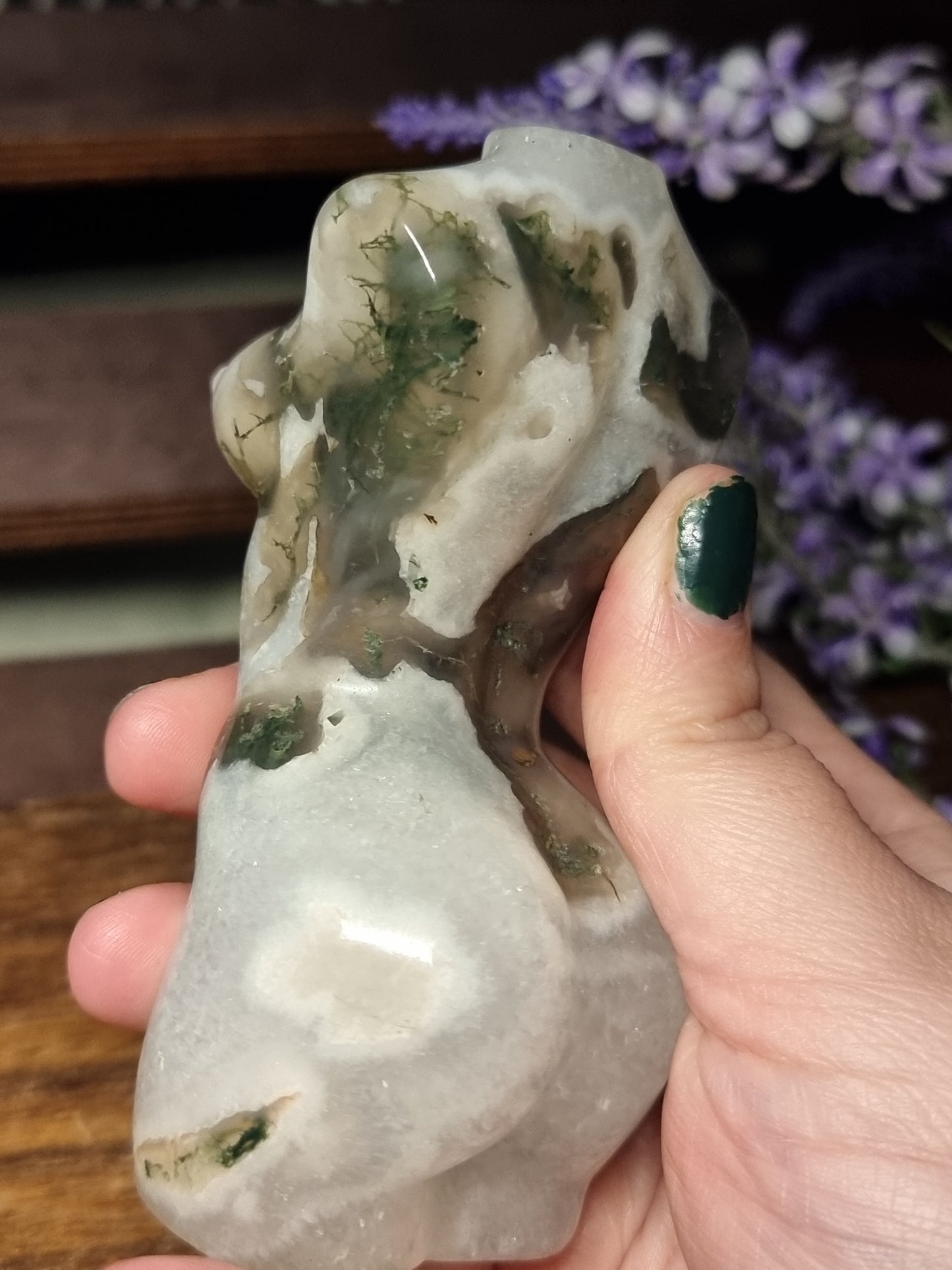 Moss agate body carving