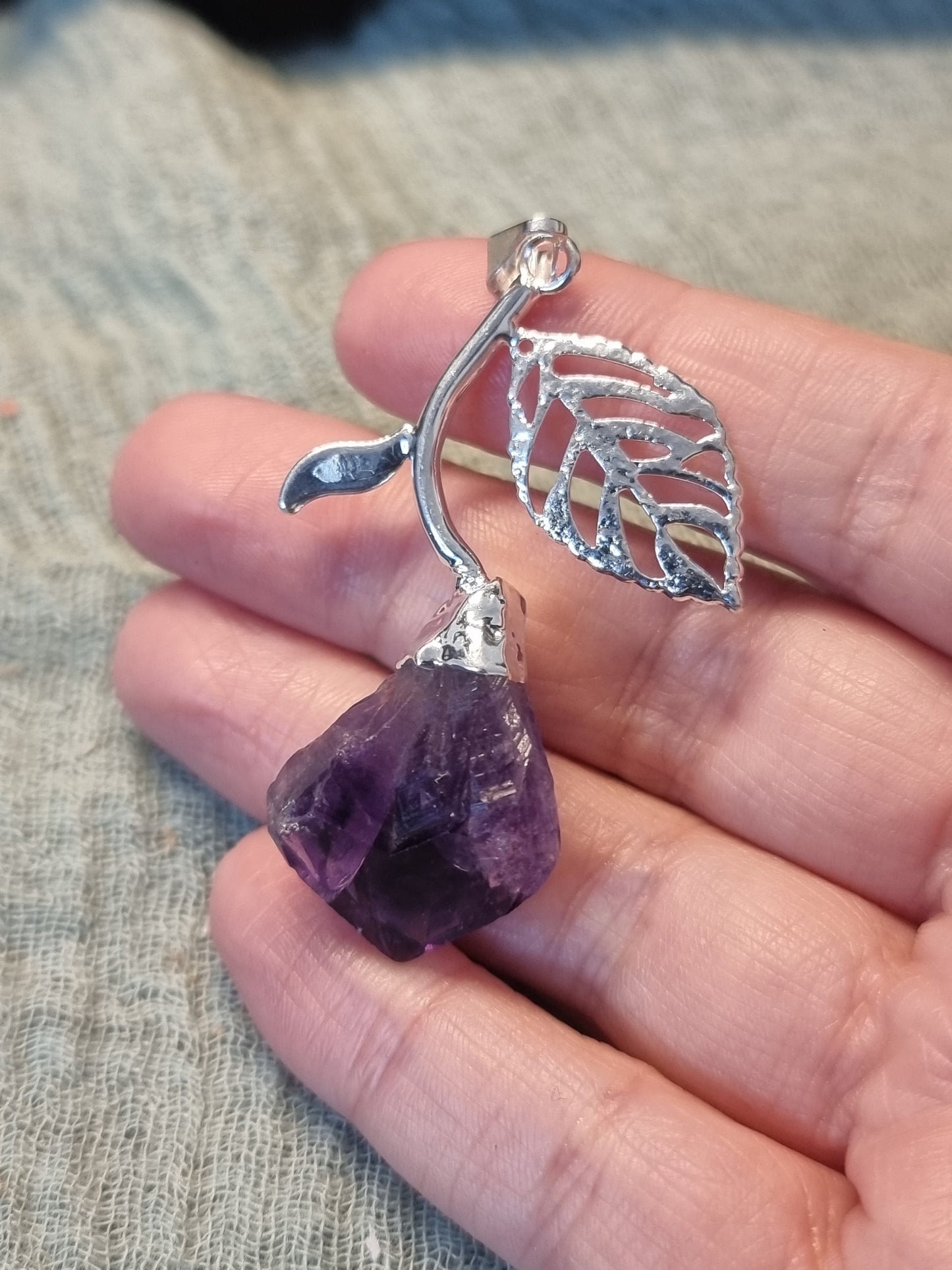 Silver plated amethyst flower pendants