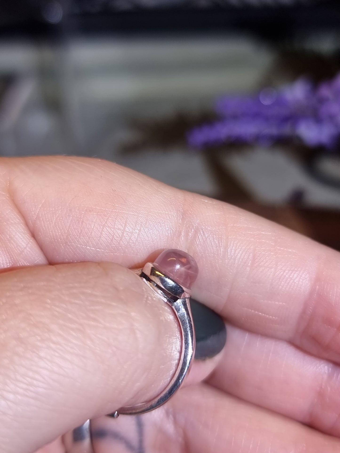 Star rose quartz S925 adjustable ring