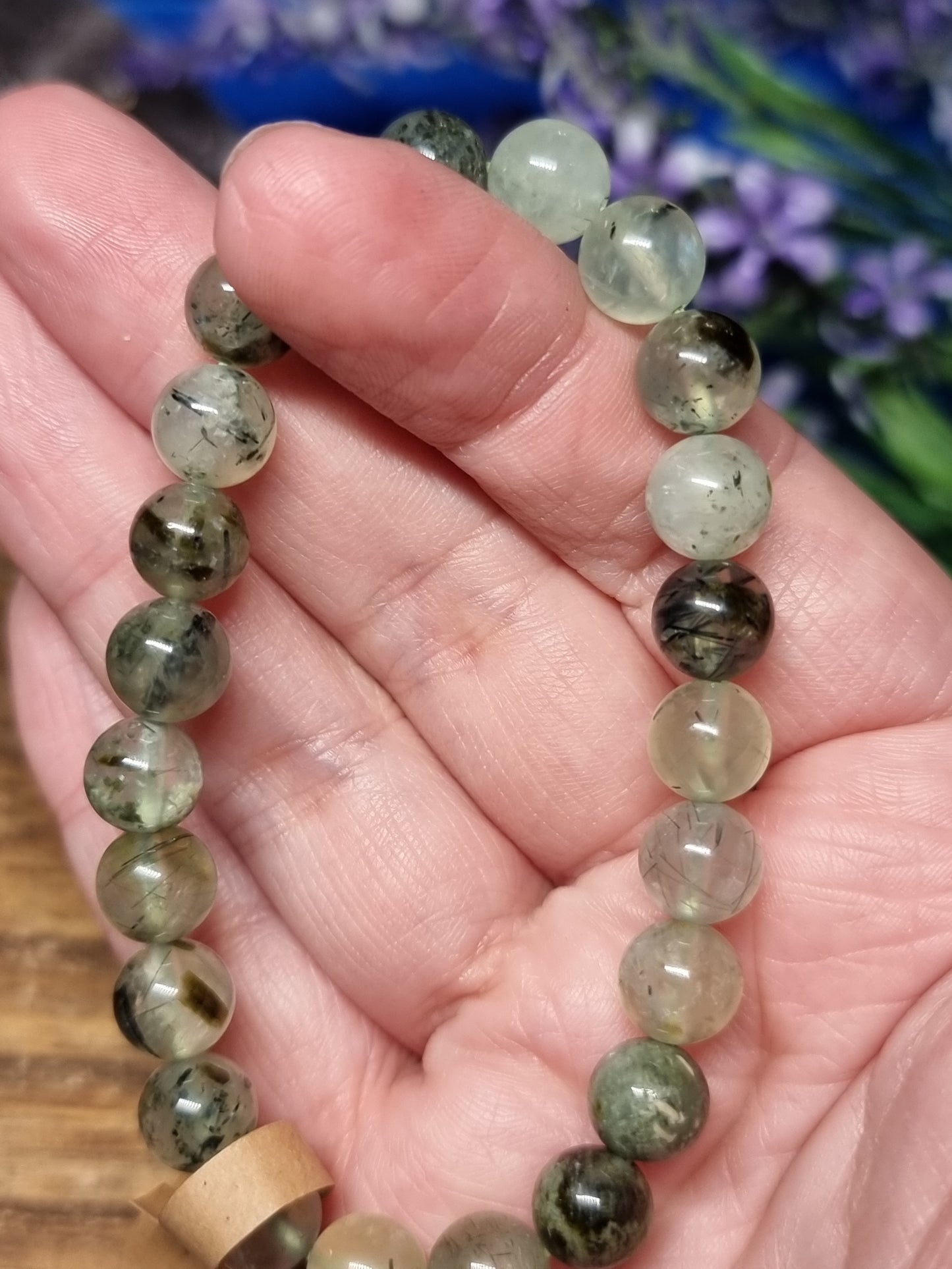 8mm prehnite with epidote bracelet