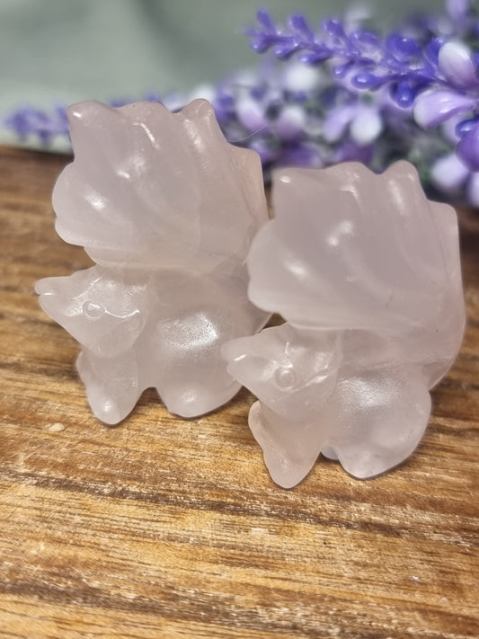 Rose quartz 9 tail fox carvings