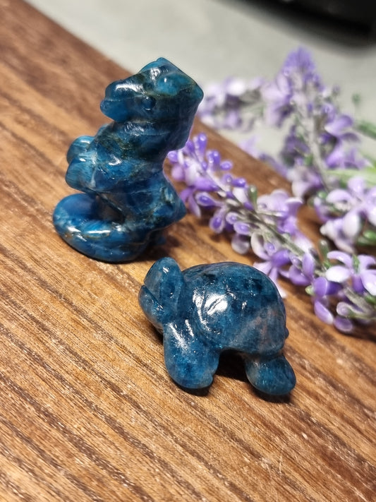 Blue apatite carvings