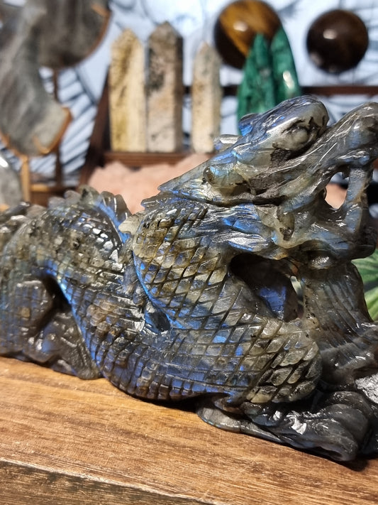 Labradorite dragon carving