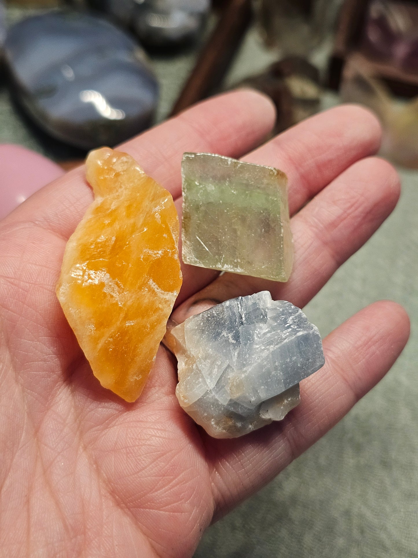 Mini raw calcite trio
