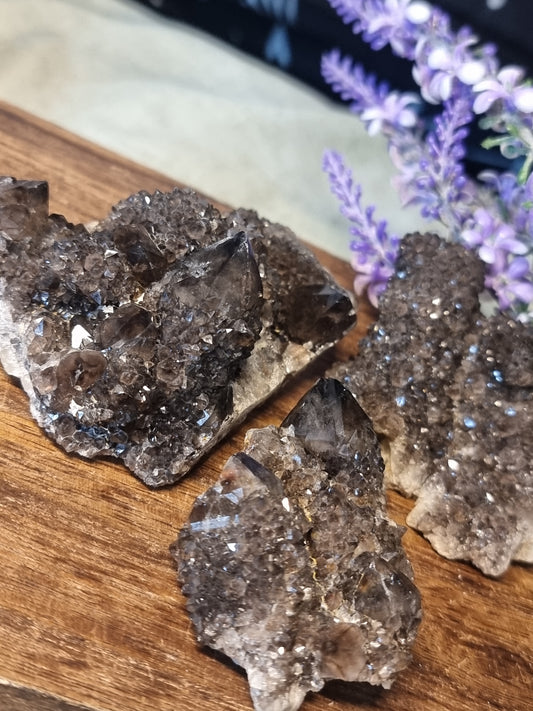 Black spirit quartz clusters