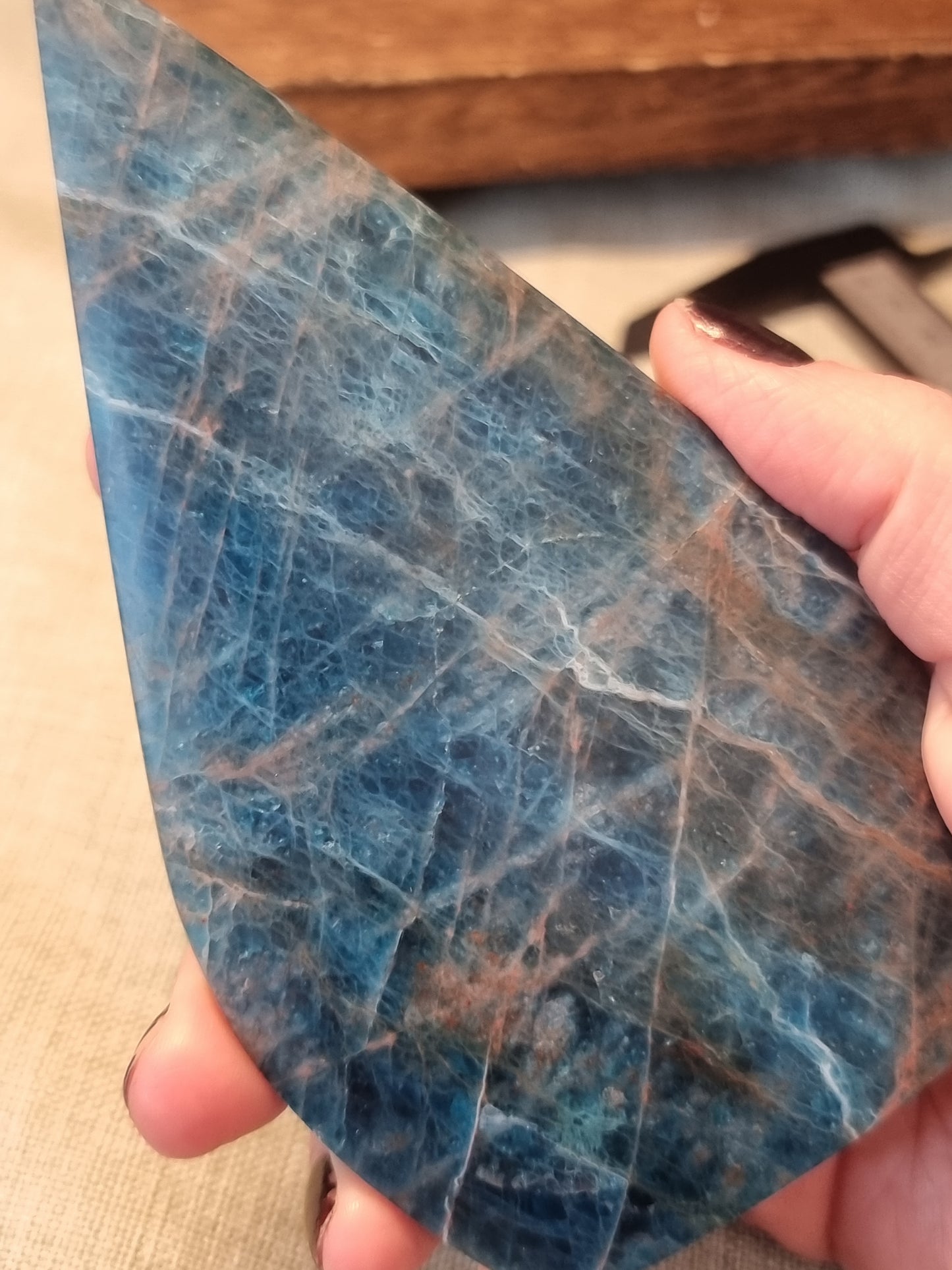 Blue apatite flames