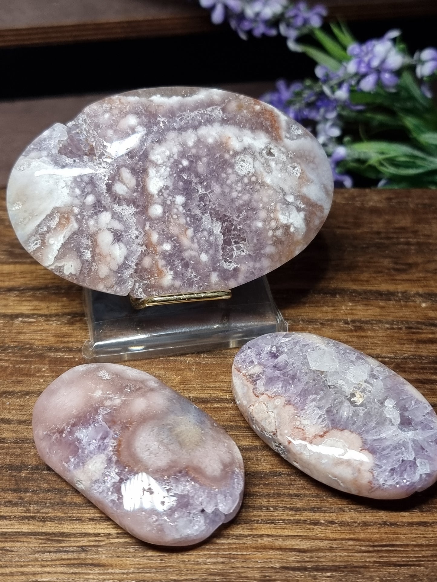 Pink amethyst palmstones