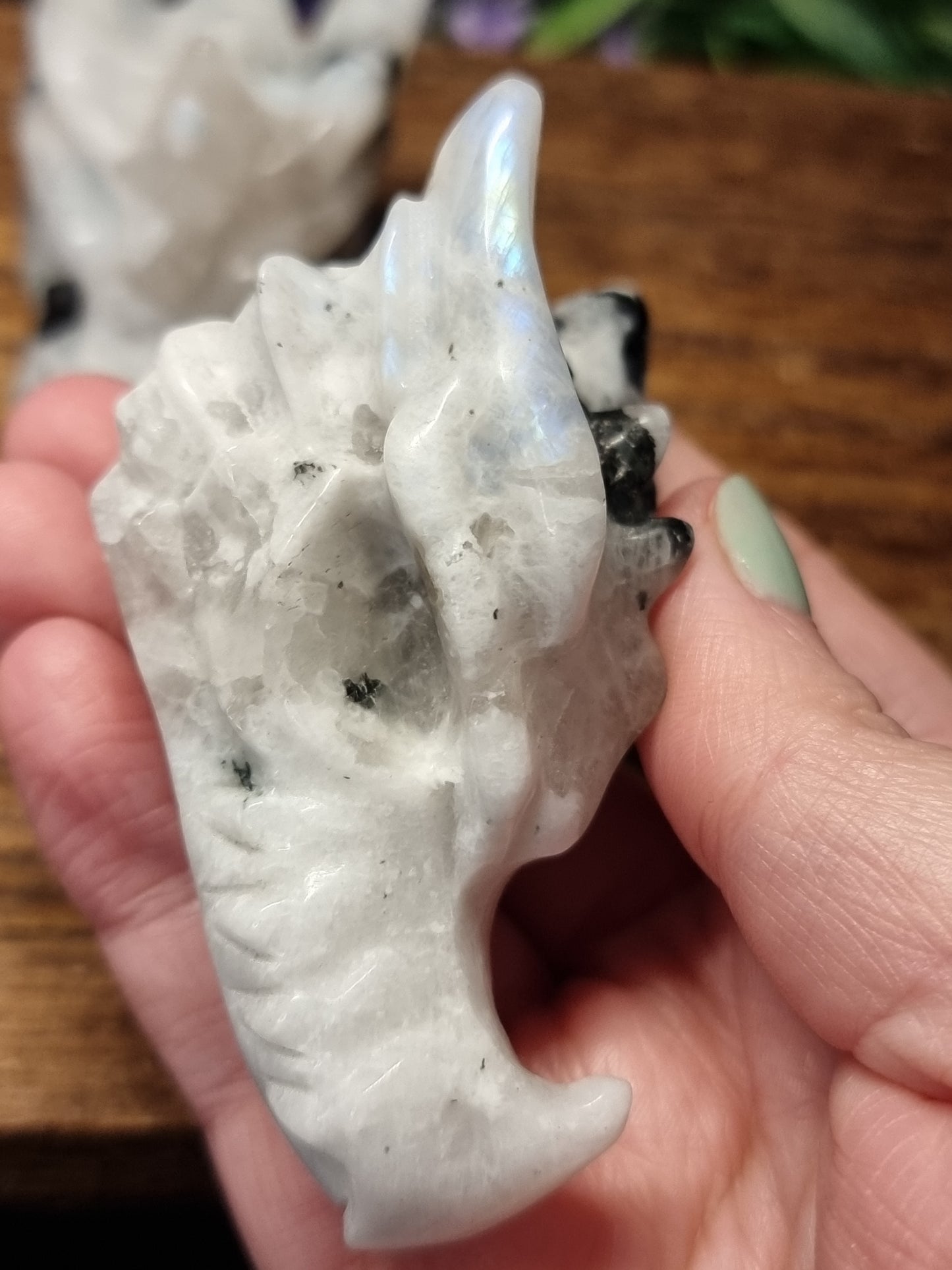 White labradorite dragon heads