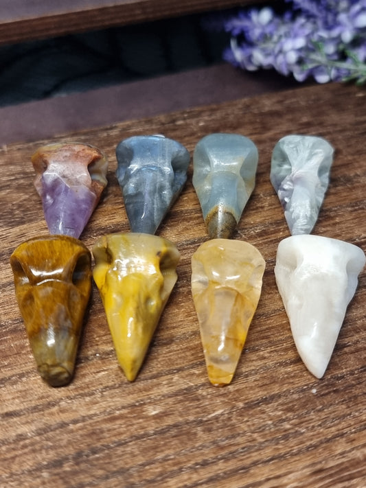 Bird skull carvings
