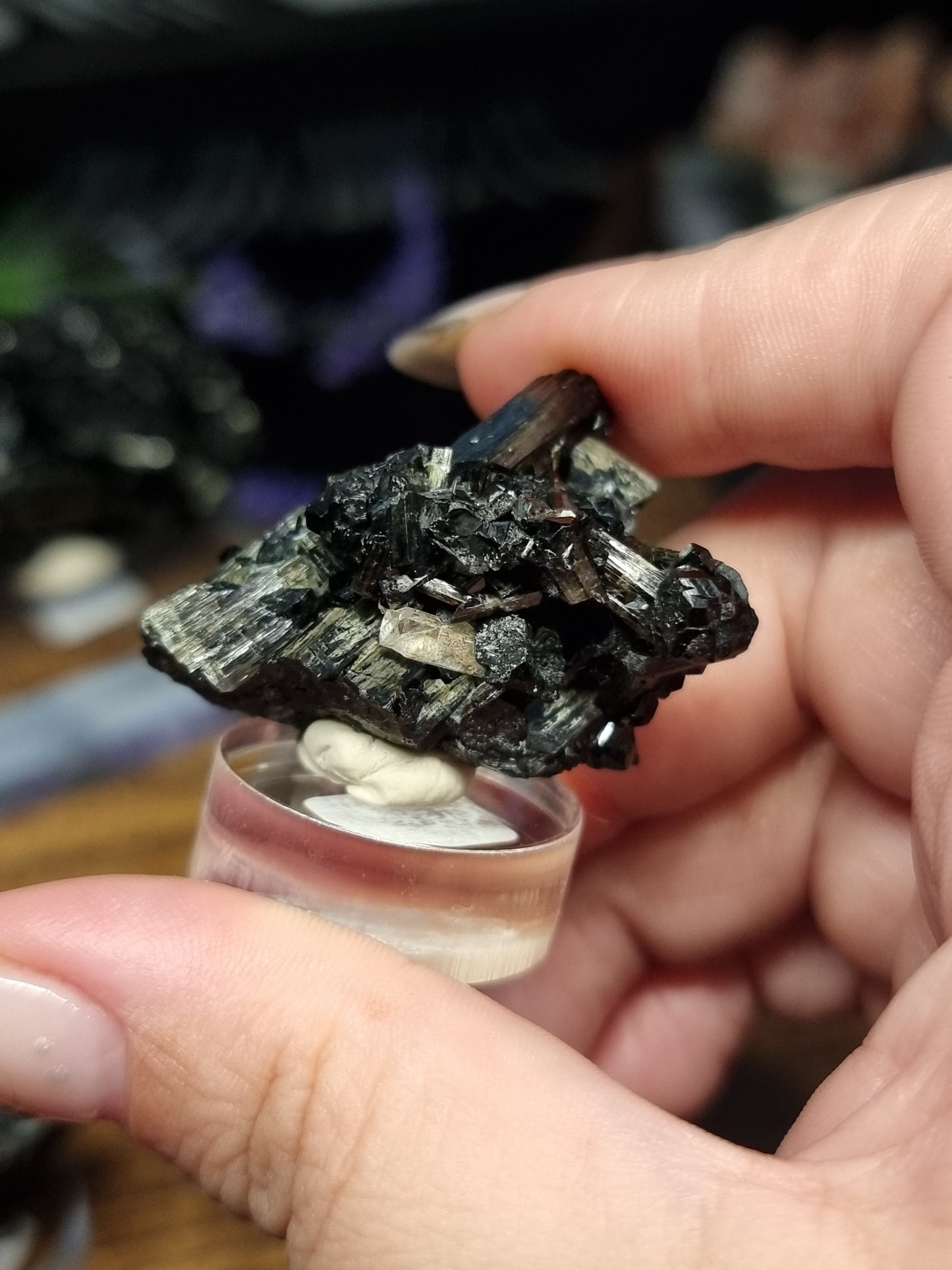 Black tourmaline with aquamarine inclusions
