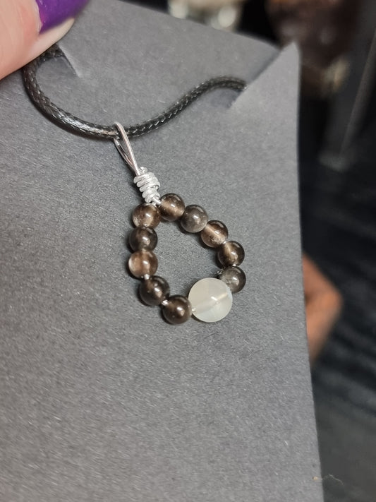 Wire wrapped silver obsidian & moonstone necklace