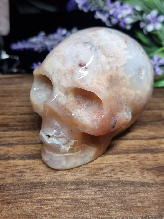 Pink plume agate skull