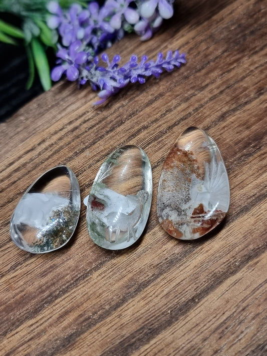 Hand engraved garden quartz teardrops