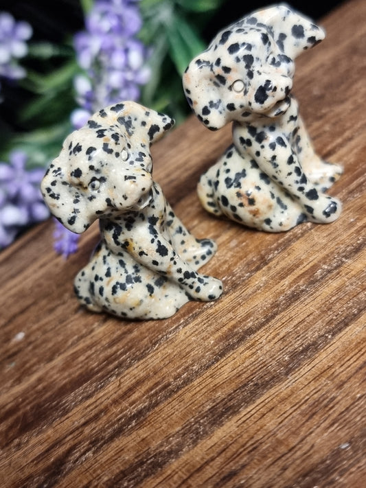 Dalmatian jasper dog carvings