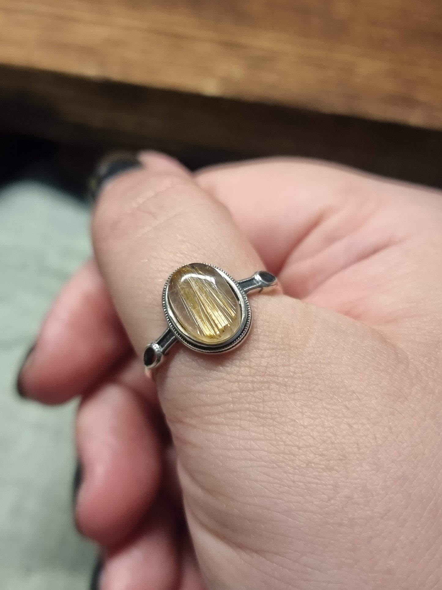 Rutile quartz S925 adjustable rings