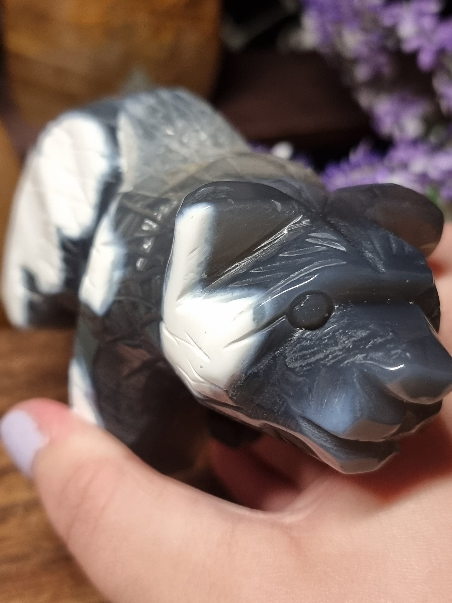 Orca agate bear carving