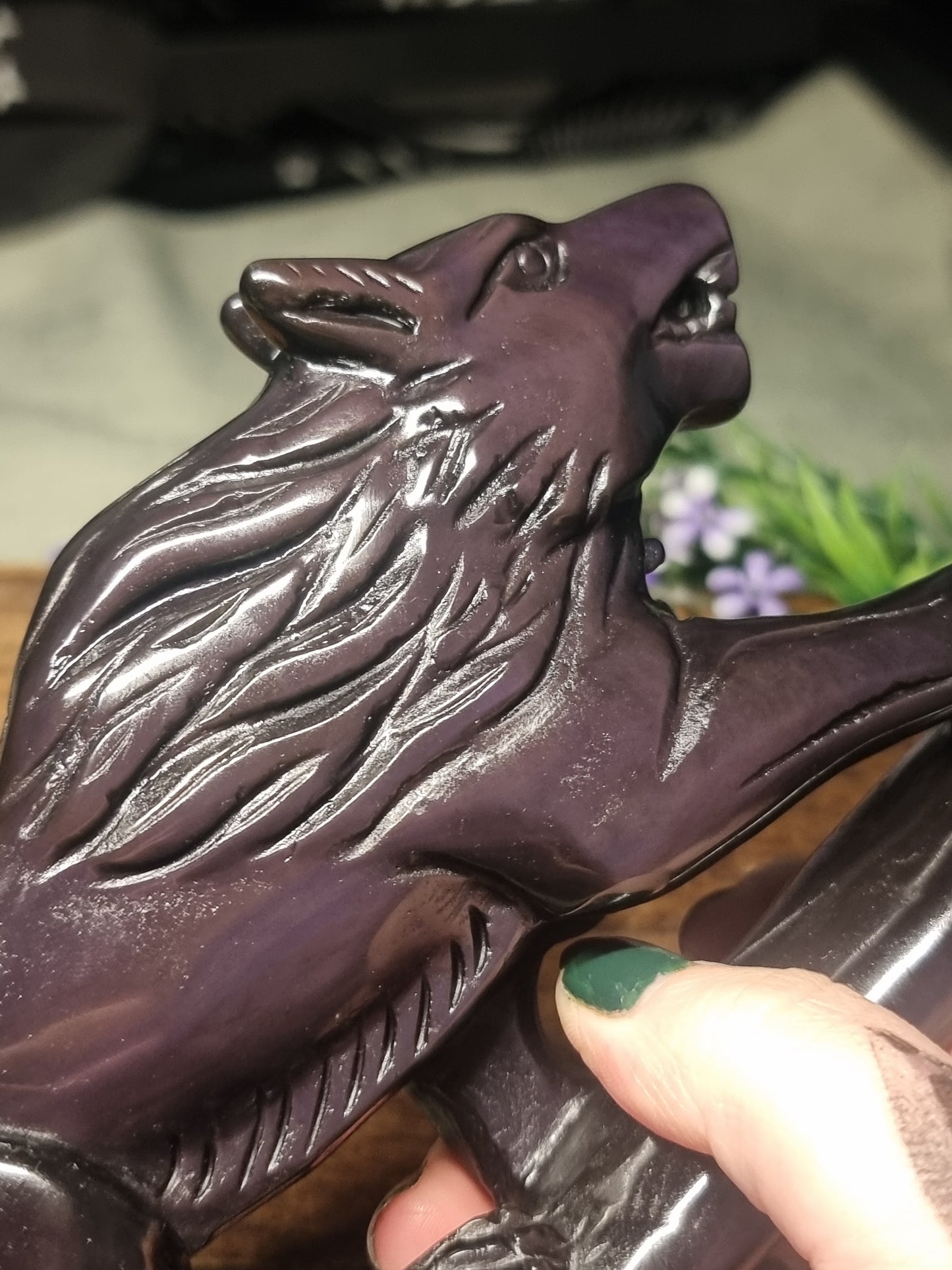 Rainbow obsidian wolf
