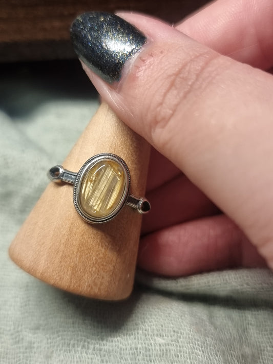 Rutile quartz S925 adjustable rings