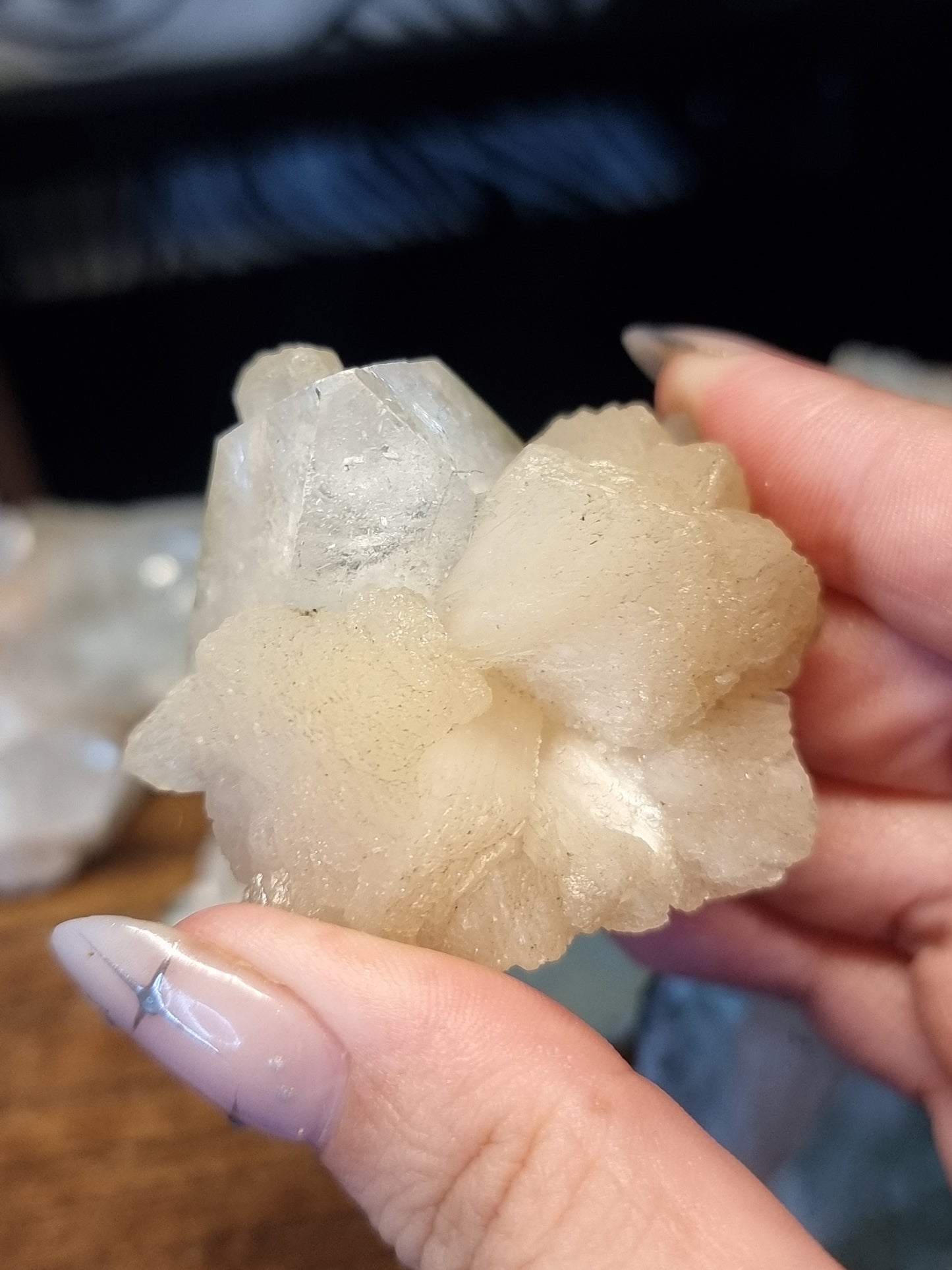 Gemmy green apophyllite with peach stilbite