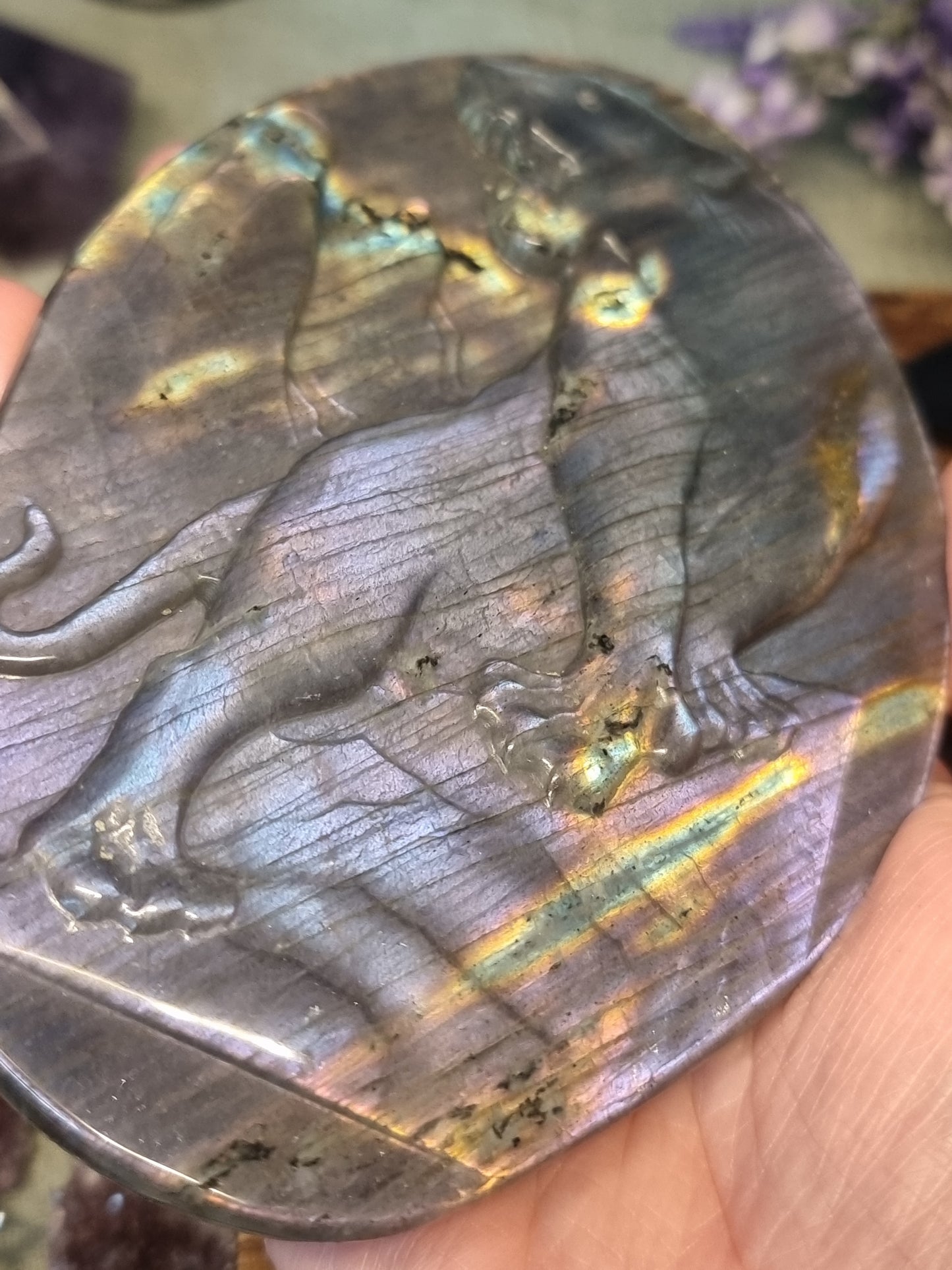 Labradorite panther carving