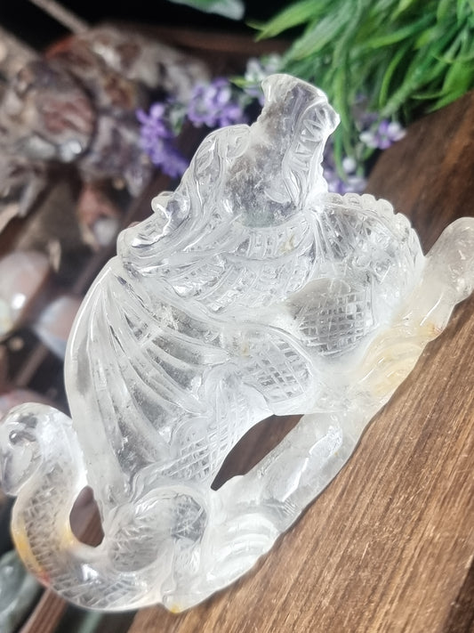 Clear quartz hand carved dragon
