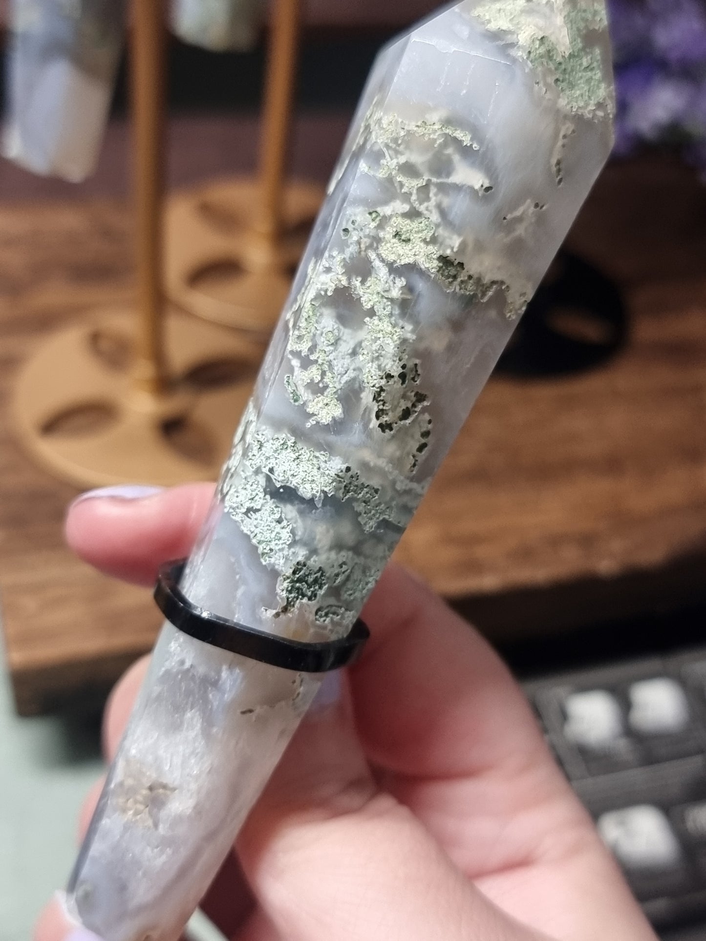 Moss agate wands