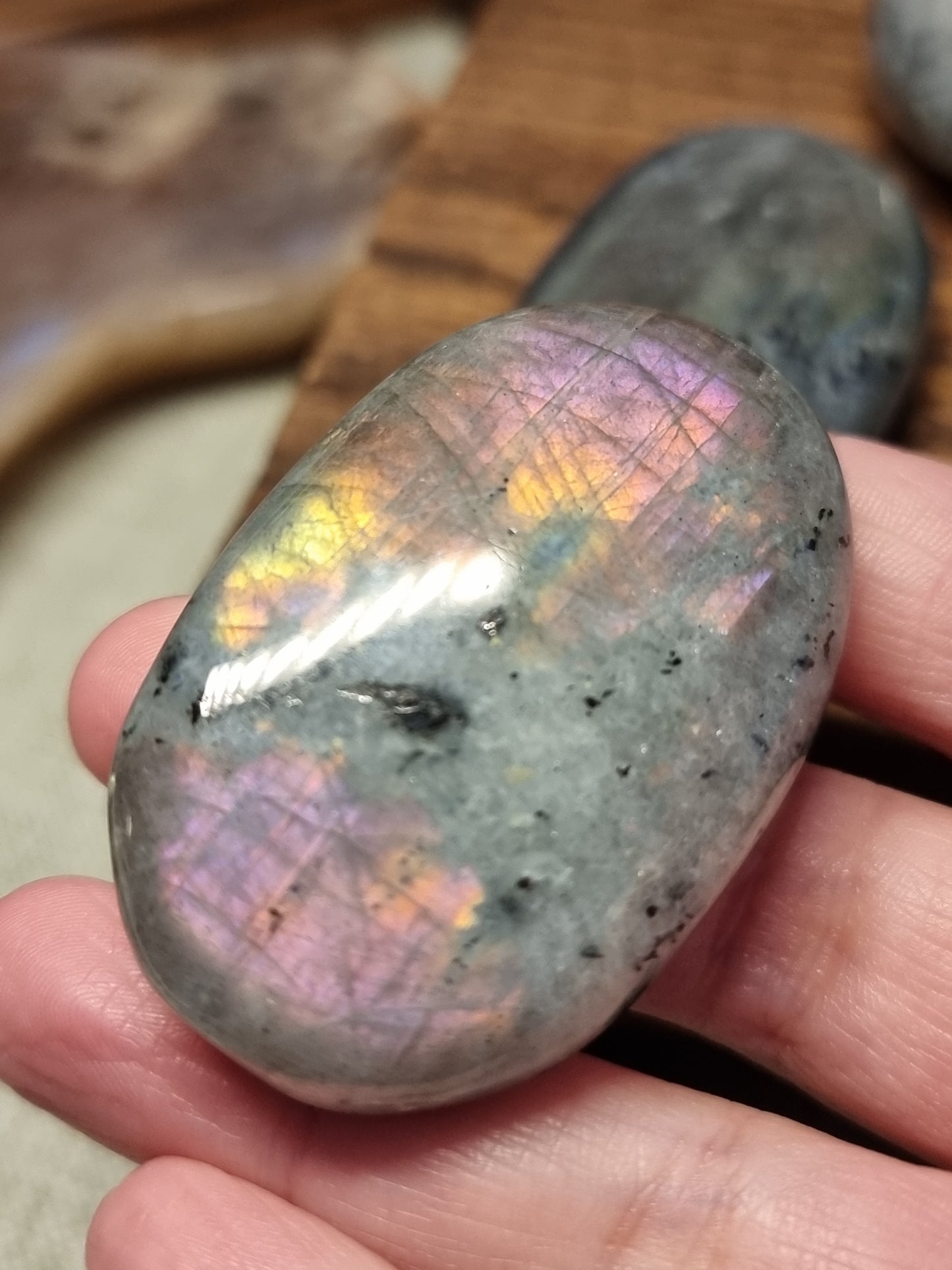 Purple labradorite palmstones