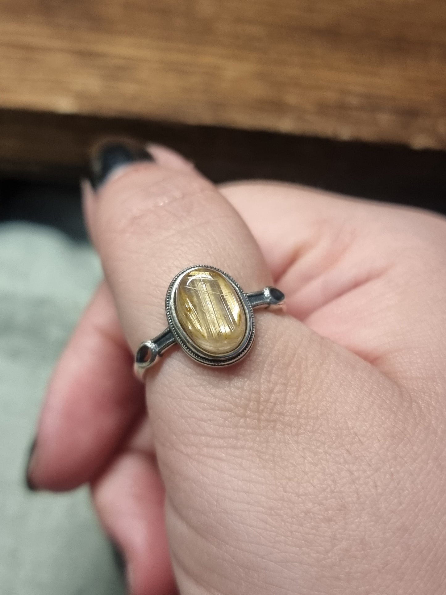 Rutile quartz S925 adjustable rings