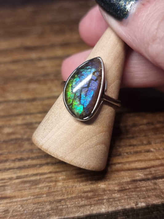 Ammolite S925 adjustable ring